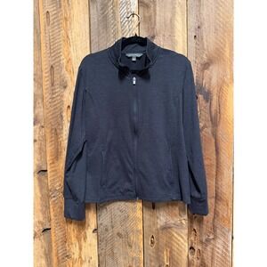 Sporty Full Zip Women L Black Stretch Athletic Minimalist Yoga Spining Pilates